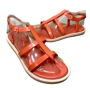 Melissa X Salinas Strappy Sandals Coral Orange Sz 7 Flat Gladiator Tongs Boho